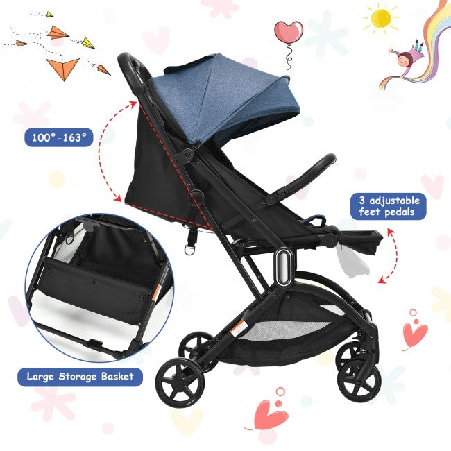 Foldable Lightweight Baby Travel Stroller with Adjustable Backrest and Canopy