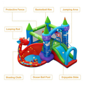 Kids Inflatable Bounce House Dragon Jumping Slide Bouncer Castle with Blower