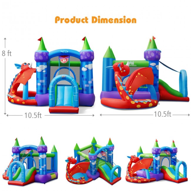 Kids Inflatable Bounce House Dragon Jumping Slide Bouncer Castle with Blower