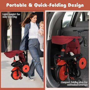 6-in-1 Foldable Baby Tricycle Toddler Stroller with Adjustable Handle and Canopy