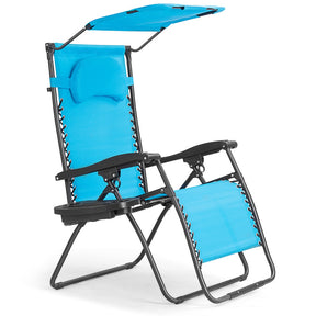 Hikidspace Folding Recliner Lounge Chair with Canopy and Cup Holder for Beach