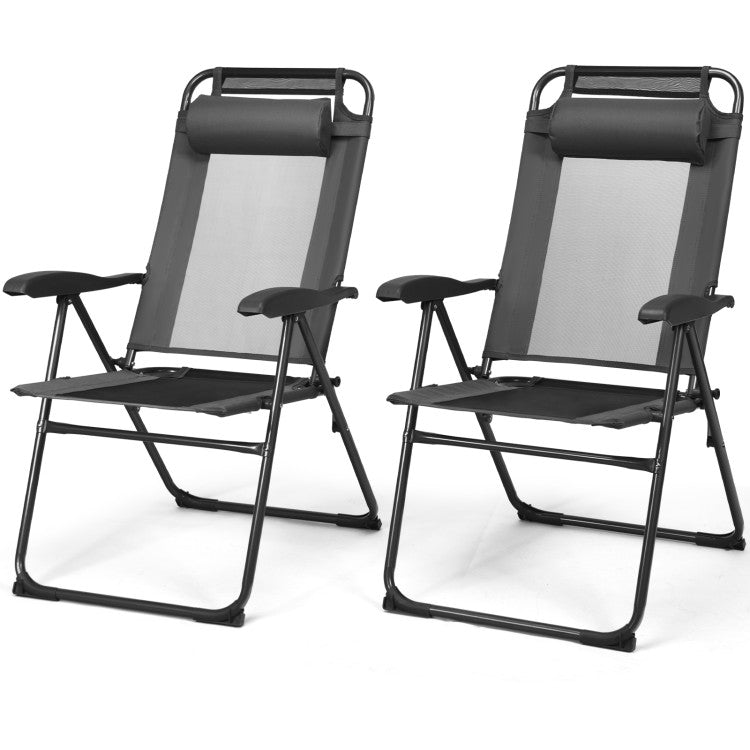2 Pieces Folding Recliner with 7 Level Adjustable Backrest for Patio and Camping