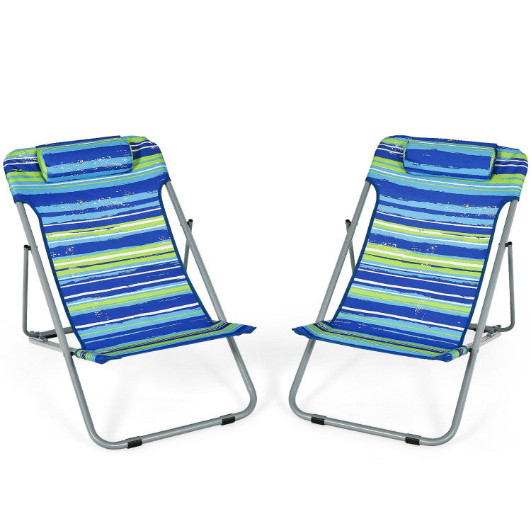 Hikidspace 3-level Adjustable Portable Beach Chair Set of 2 with Headrest