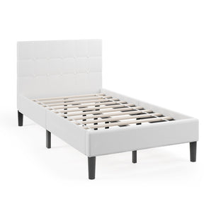 Hikidspace Twin Upholstered Bed Frame with Button Tufted Headboard