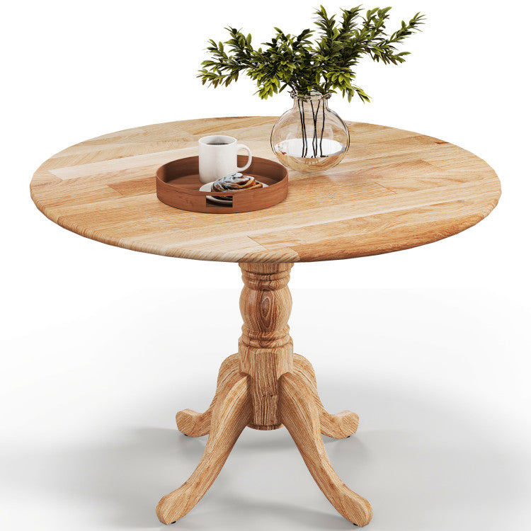 Wooden Dining Table with Round Tabletop and Curved Trestle Legs