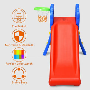 2 Step Kids Plastic Folding Slide with Basketball Hoop for Indoors and Outdoors
