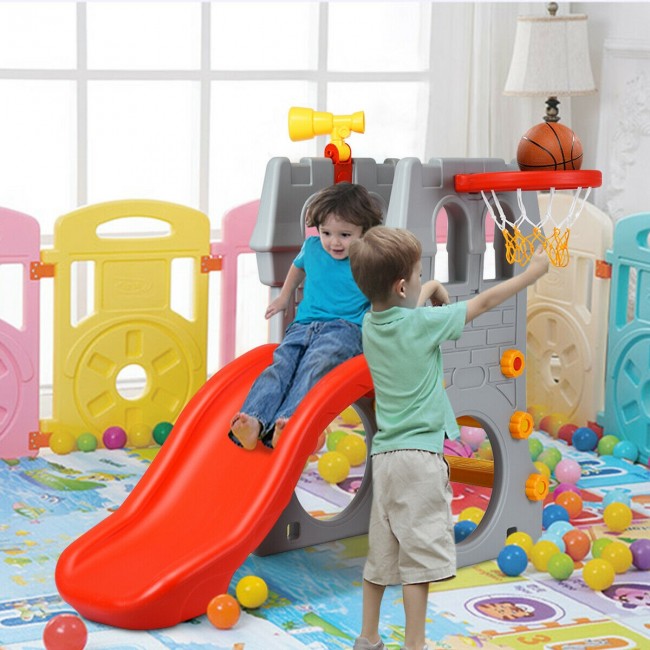 5 in 1 Toddler Activity Climber Slide Playset with Basketball Hoop and Telescope