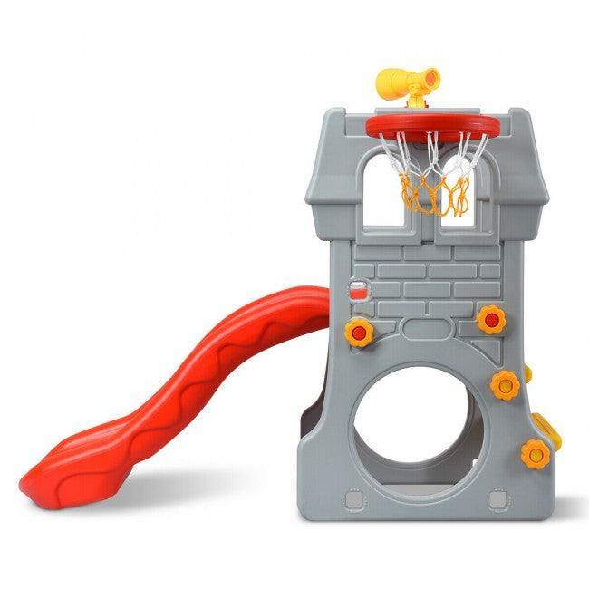 5 in 1 Toddler Activity Climber Slide Playset with Basketball Hoop and Telescope