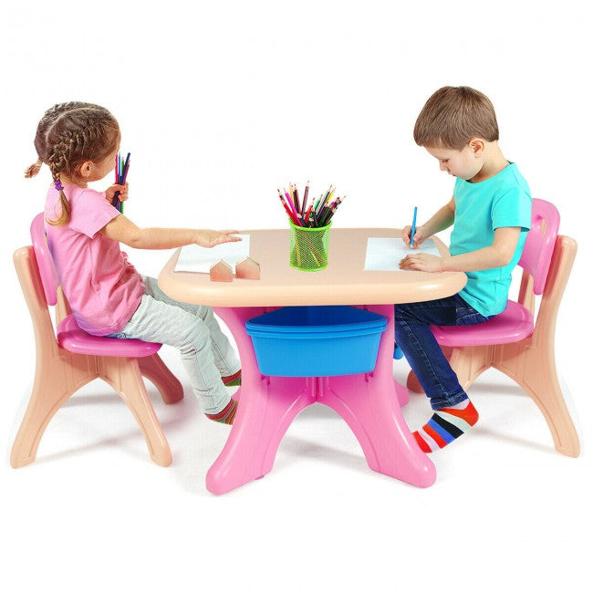 Hikidspace Kids Activity Table and Chair Furniture Set with Storage Drawers