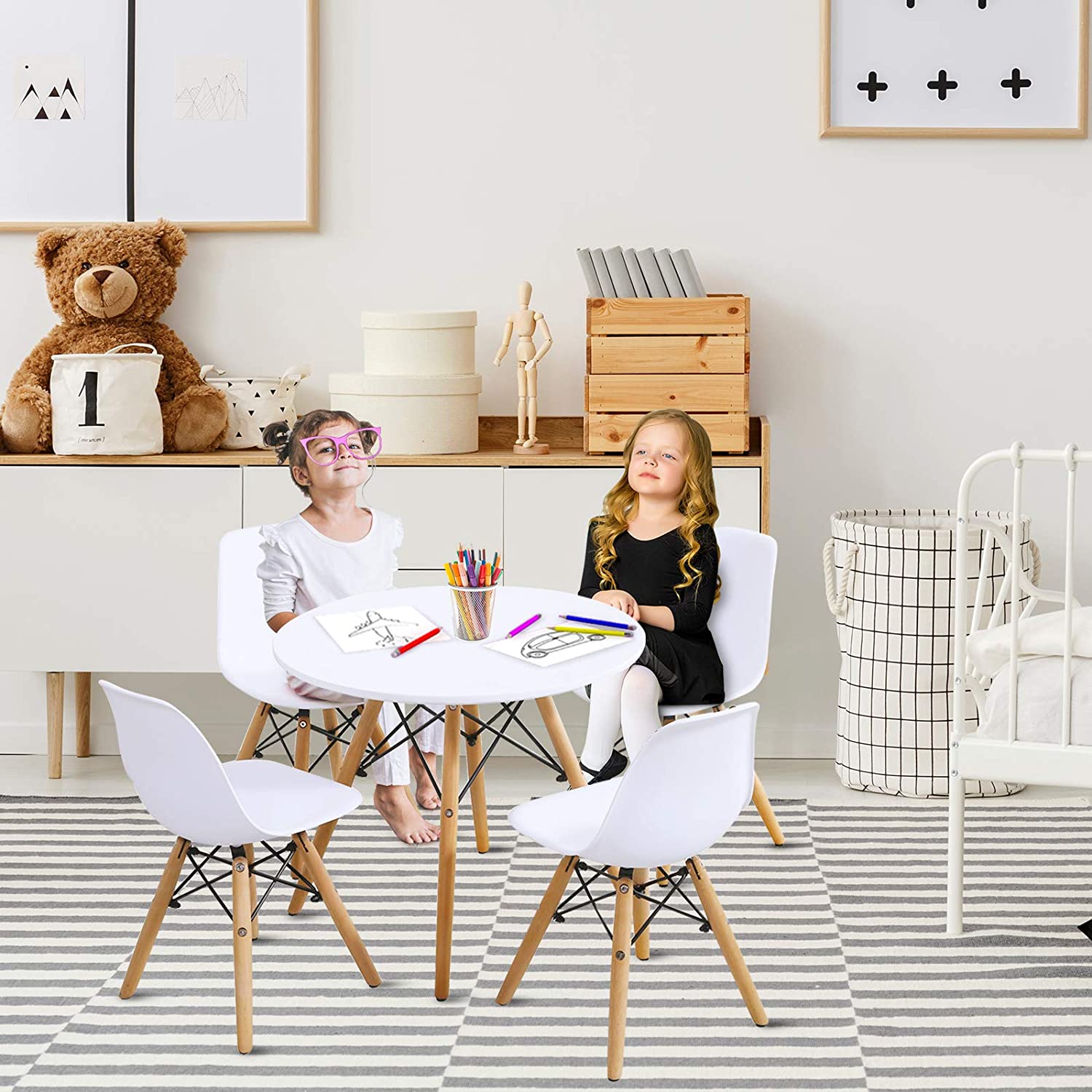 Modern Dining Table Set with 2 Armless Chairs for Kids