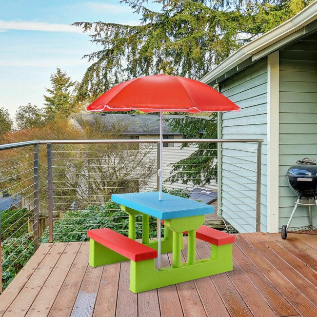 Kids Folding Picnic Table with Removable Folding Umbrella