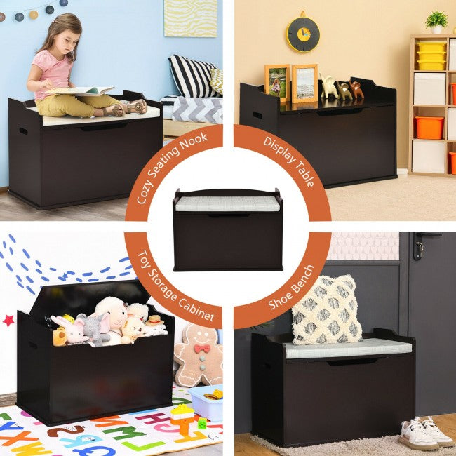 Hikidspace Wooden Flip-top Kids Toy Storage Chest Bench with Cushion Hinge