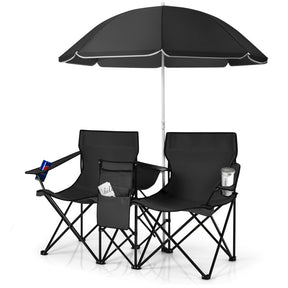 Portable Folding Picnic Double Chair with Umbrella for Outdoor Patio and Camping