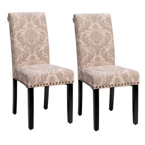 Set of 2  Ergonomic Design Fabric Upholstered  Dining Chairs with Nailhead for Kitchen
