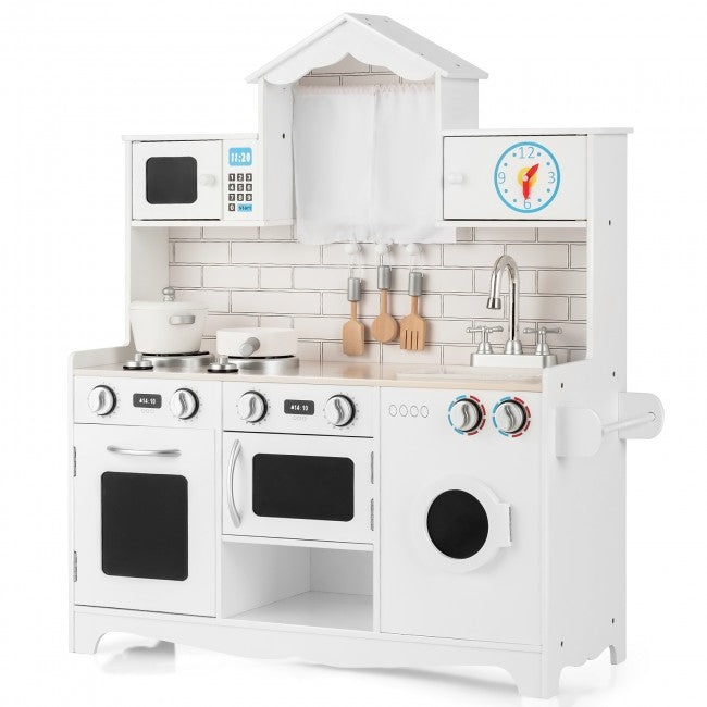Wooden Toy Play Kitchen with Washing Machine for Toddlers