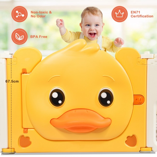 Yellow Duck Portable 16-Panel Baby Playpen with Non-Slip Rubber Bases
