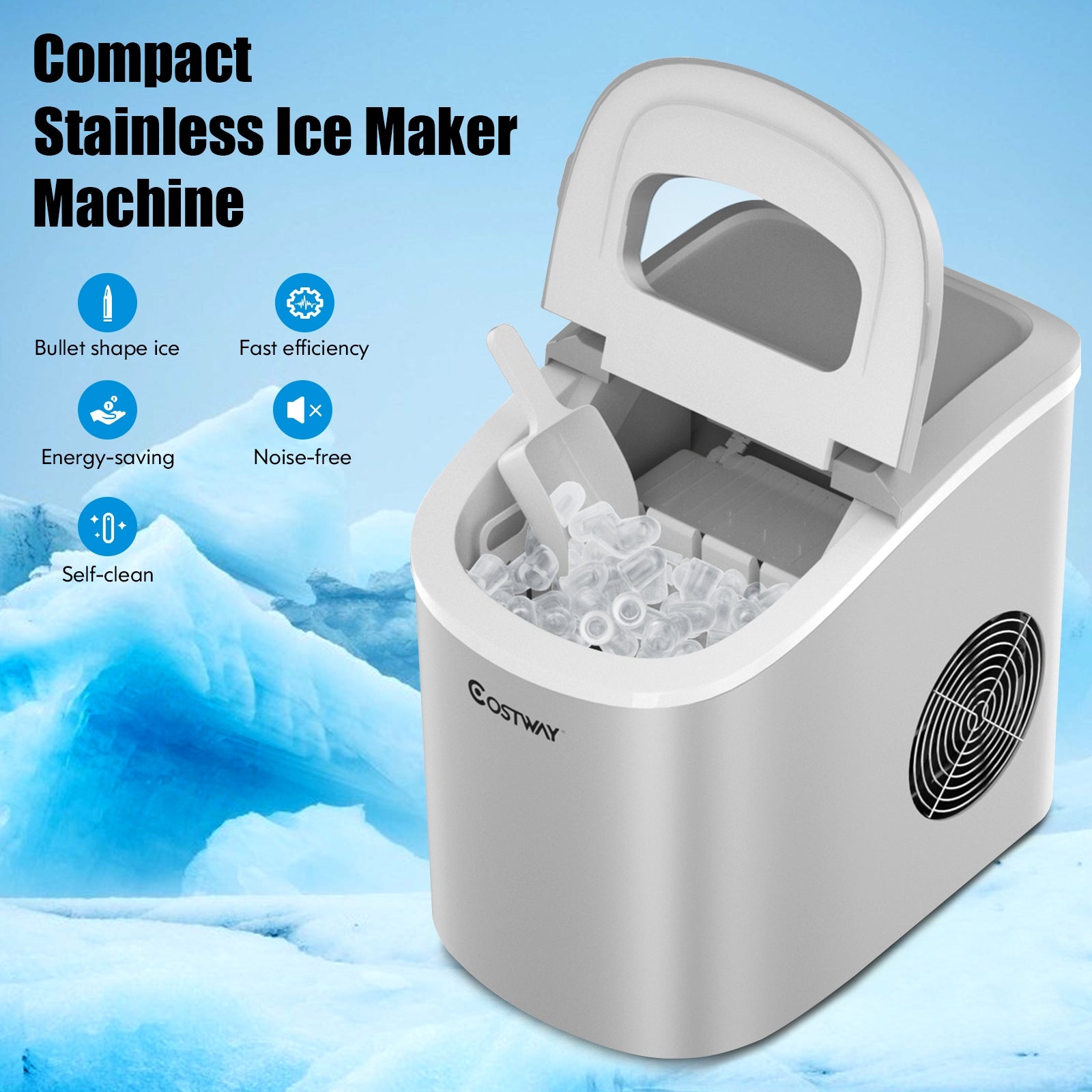 Mini Portable Electric Ice Maker Machine with Ice Scoop for Countertops and Bars