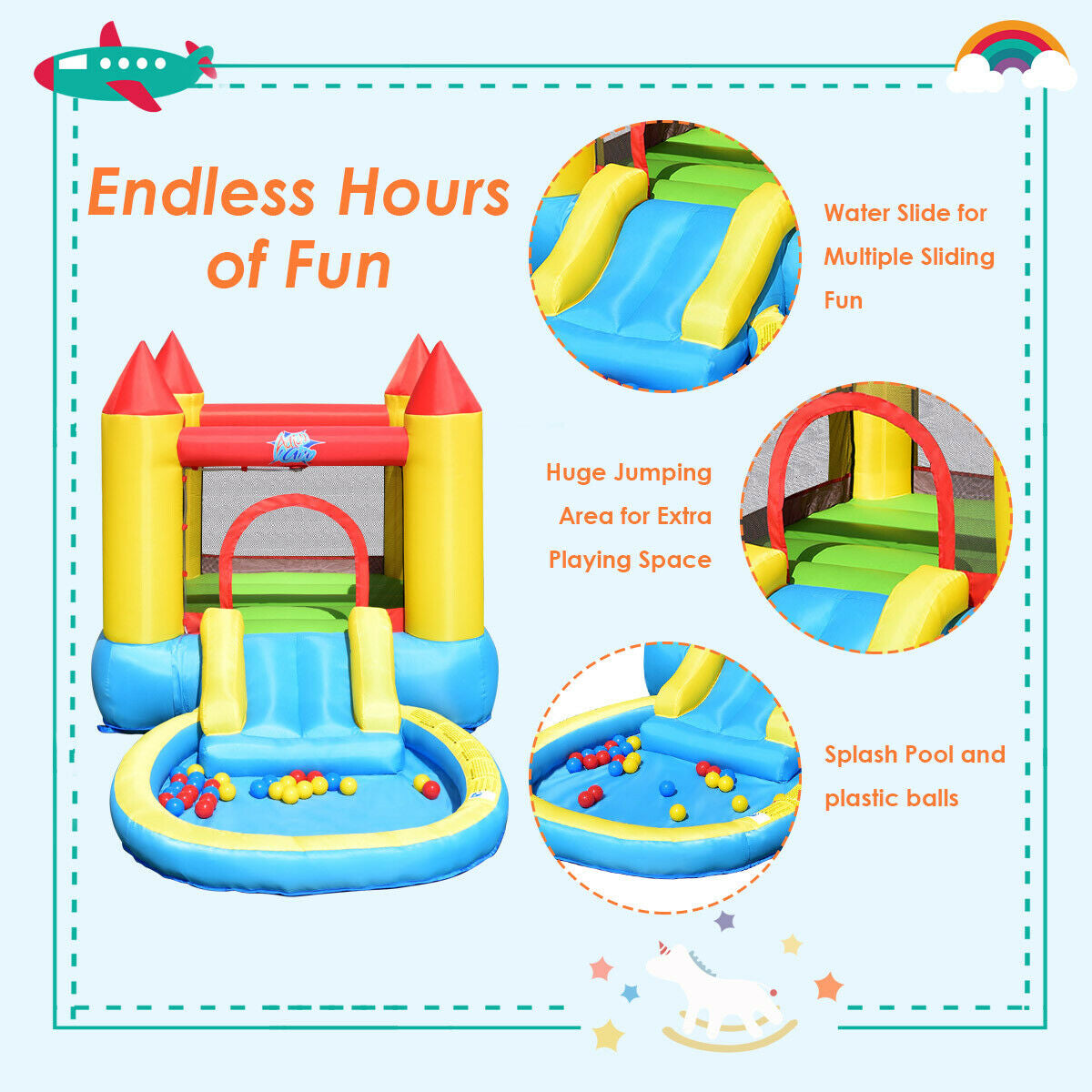 Hikidspace Kids Inflatable Bounce House Castle with Balls Pool and Bag