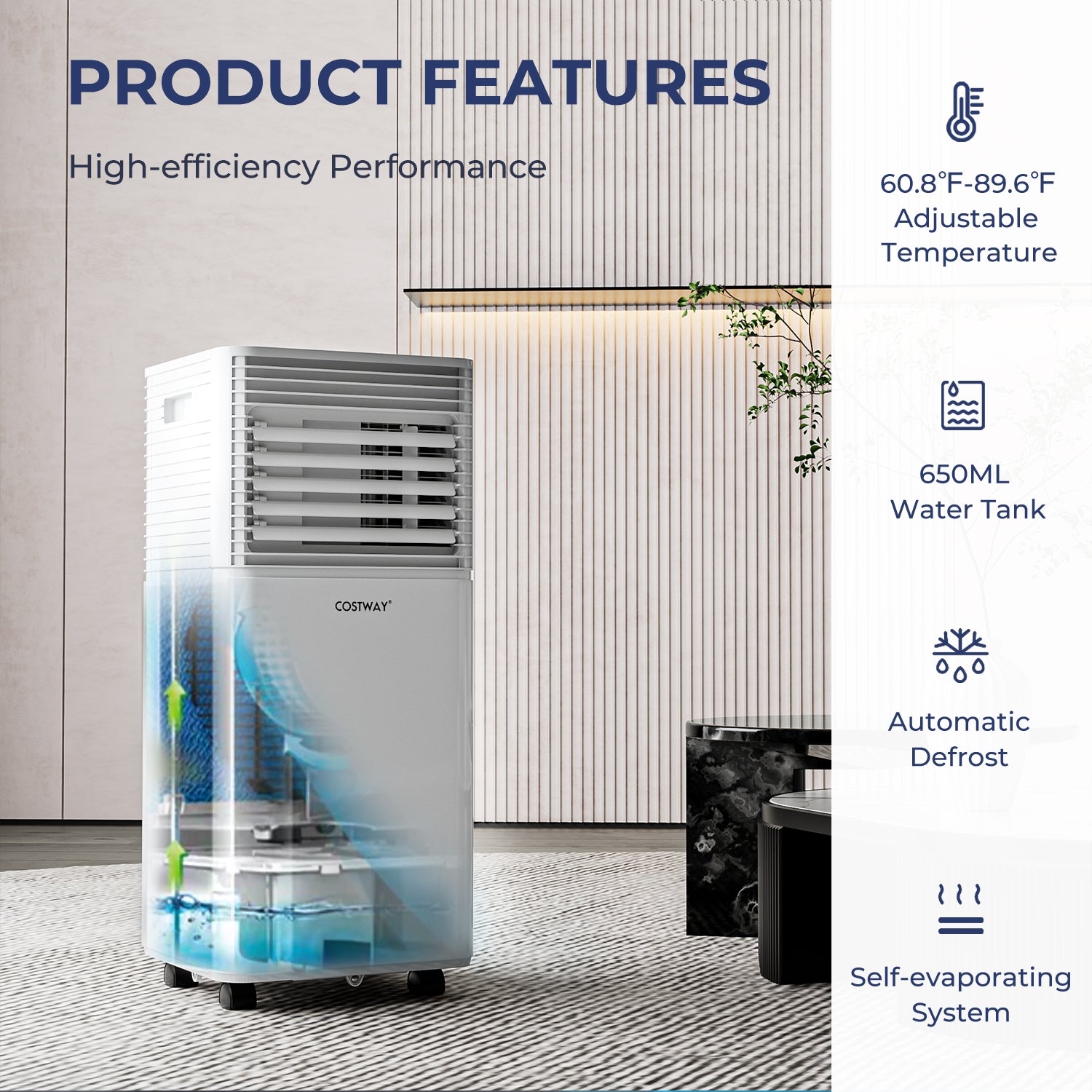 10000 BTU(Ashrae) Portable Air Cooler with Fan and Dehumidifier Sleep Mode