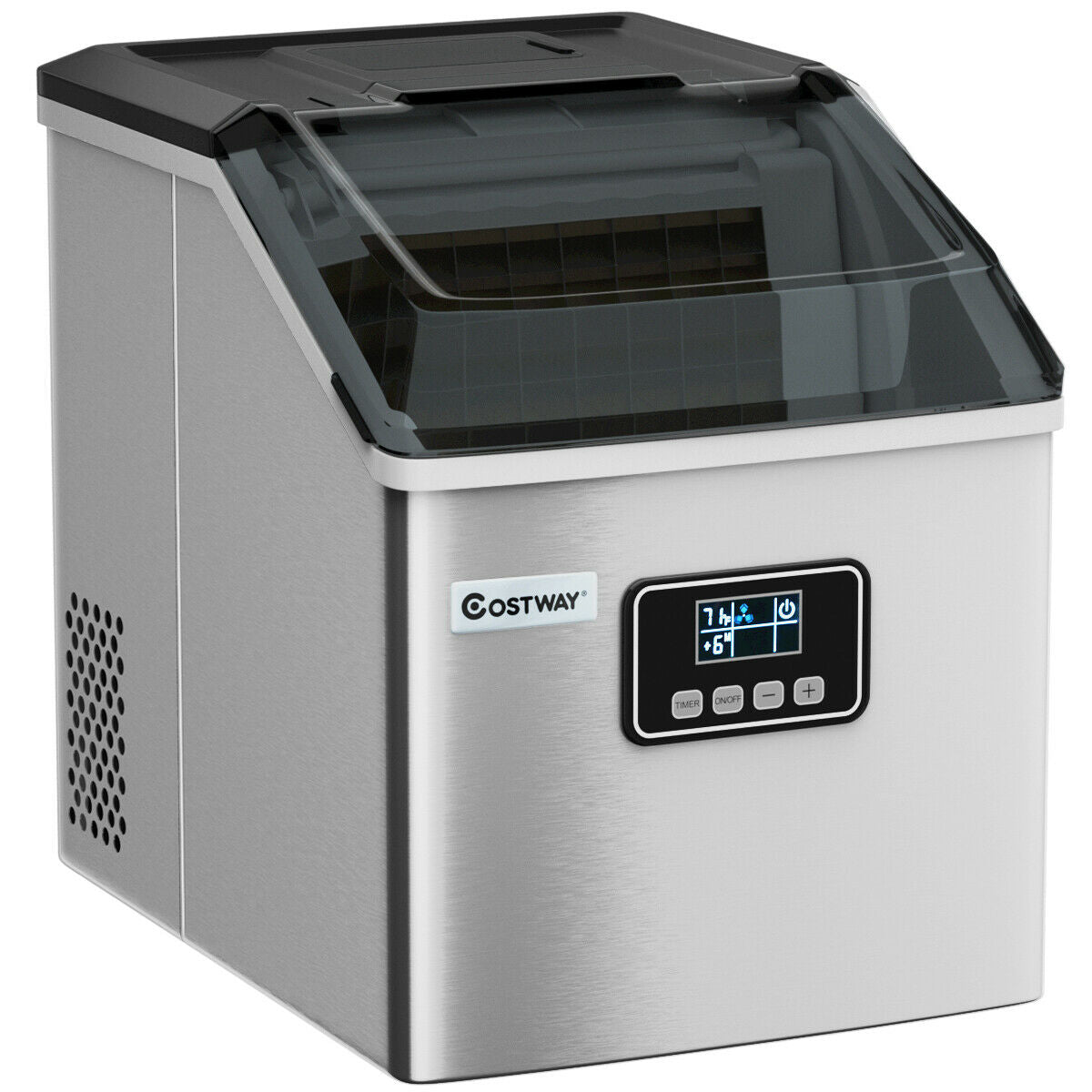 Hikidspace 48 Lbs Stainless Self-Clean Ice Maker with LCD Display