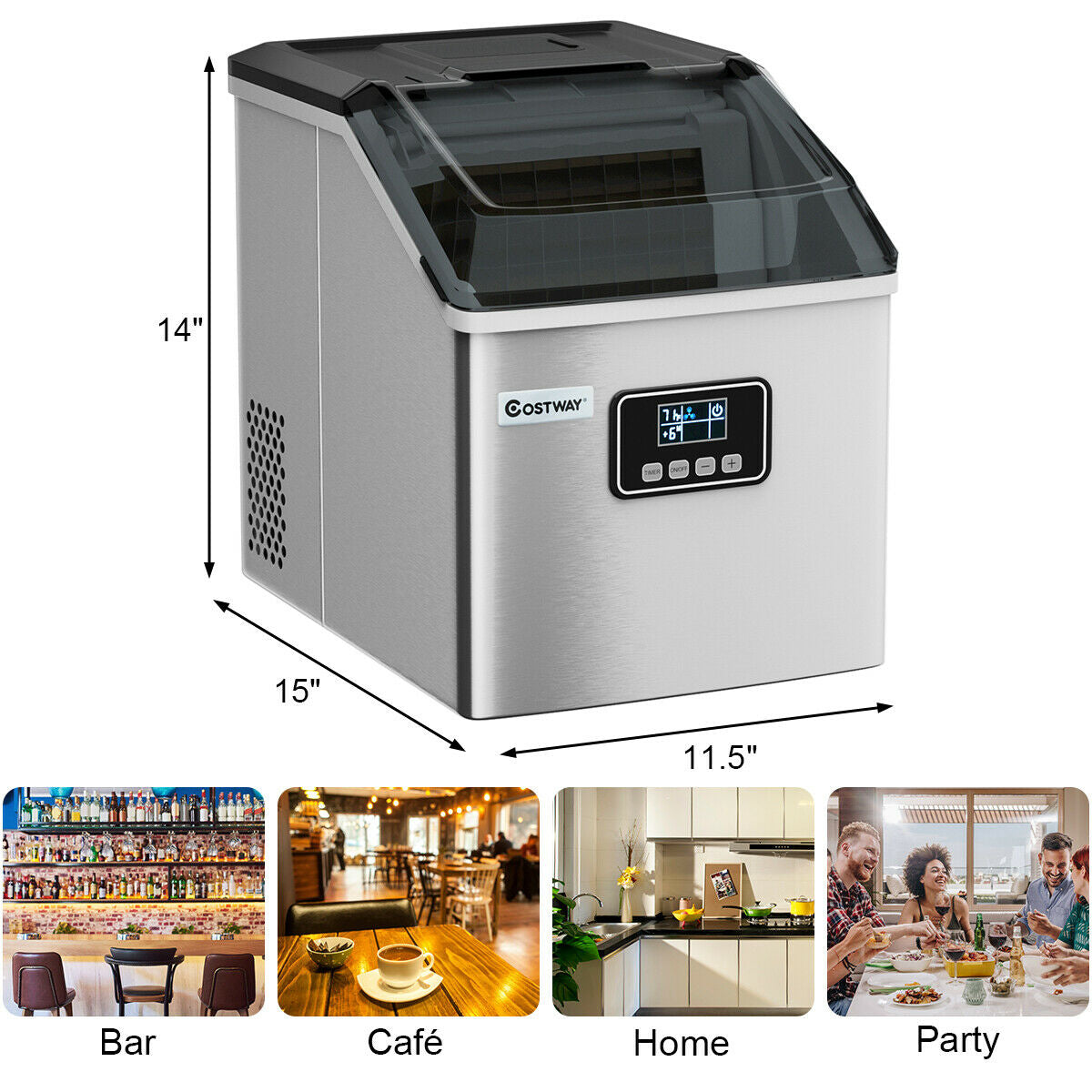 Hikidspace 48 Lbs Stainless Self-Clean Ice Maker with LCD Display