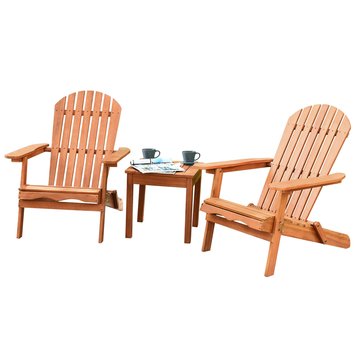 3 Pieces Adirondack Chair Set with Widened Armrest for Outdoor Patio, Pool, Garden