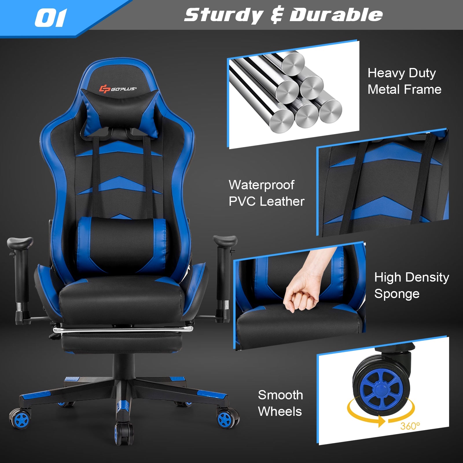 Hikidspace Massage Gaming Chair with Footrest and Adjustable Height