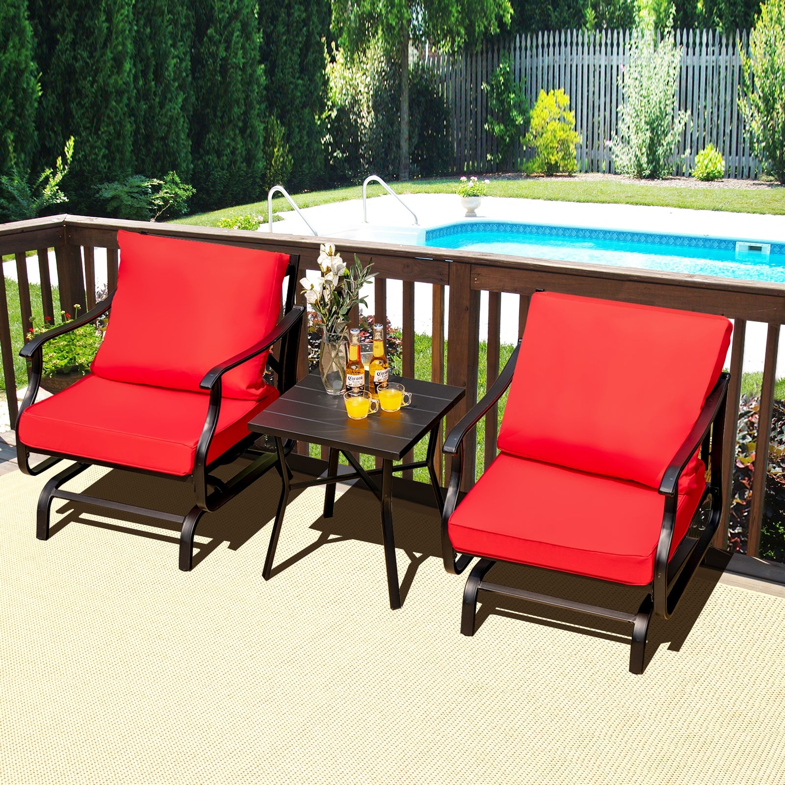 3 Piece Patio Rocking Chair Set with Coffee Table