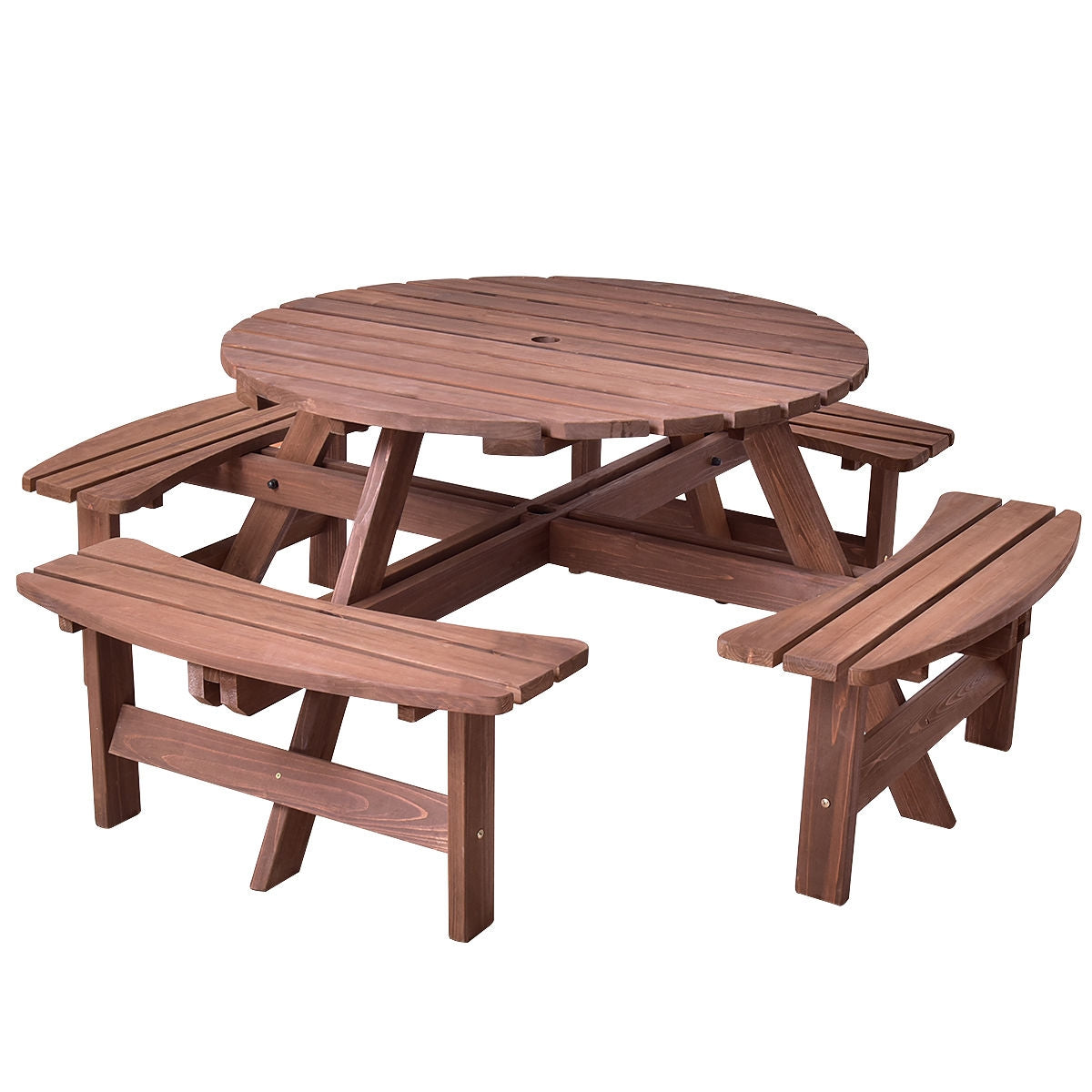 8-Person Wooden Dining Table Benches Set for Picnic