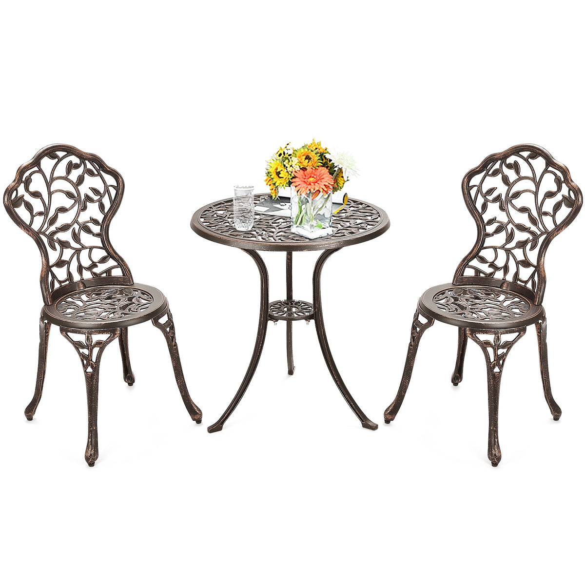 Hikidspace 3 Pcs Cast Aluminum Bistro Set for Outdoor Patio and Poolside