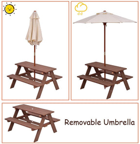 4-Seat Kids Outdoor Picnic Dining Table Bench Set with Removable Umbrella