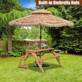 2-in-1 Interchangeable Wooden Outdoor Picnic Table Bench with Umbrella Hole