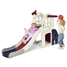 6-In-1 Large Slide for Kids Toddler Climber Slide Playset with Basketball Hoop