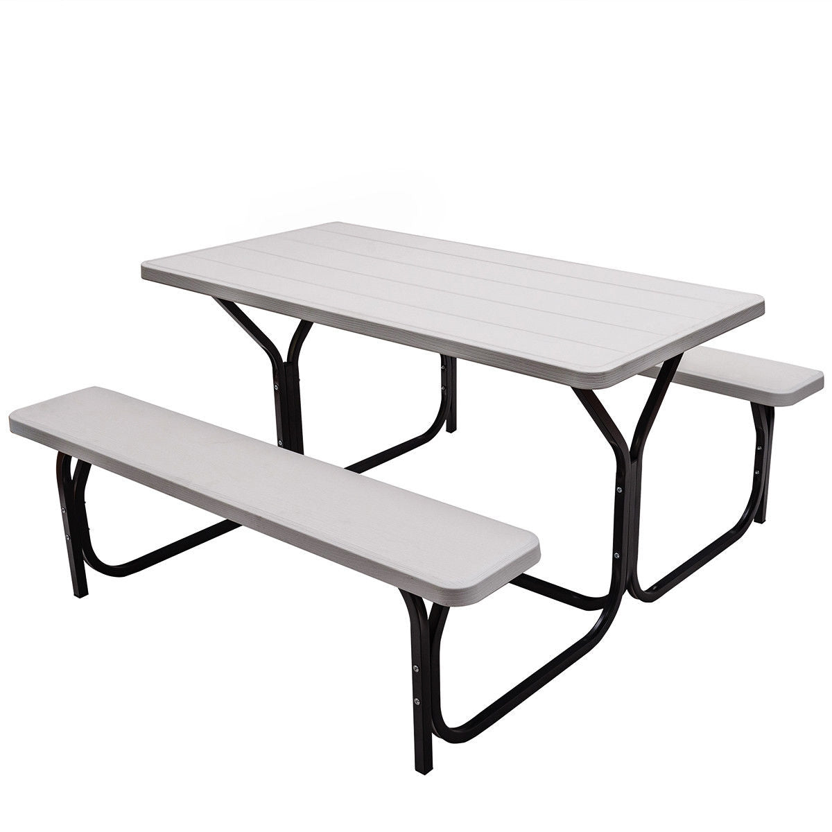 HDPE Outdoor Picnic Table Bench Set with Metal Base for Camping